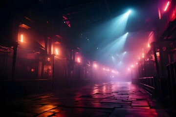 Futuristic dark corridor with neon lights. 3d render illustration