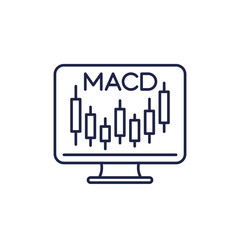 MACD indicator line icon with candlestick chart, finance and trading