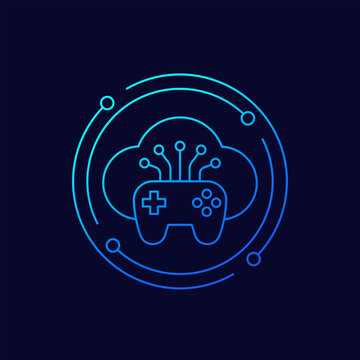 game server icon with gamepad, cloud gaming, linear design