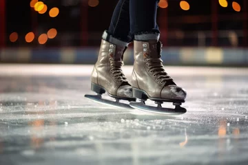 Foto op Plexiglas Ice skater breaking on ice rink in close up © The Big L