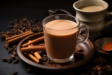 Fototapeta na wymiar Indian Kadak Chai or Fresh Milk Tea