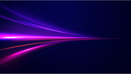 Light and stripes moving fast over dark background. Modern abstract high-speed movement. Colorful dynamic motion on blue background.	