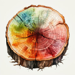 watercolor tree ring clipart, Generative Ai