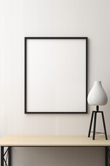 empty thin black frame mock-up in interior room