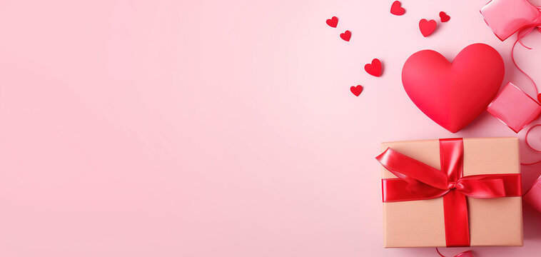 Valentines Heart Shape and Gift Box. Pink. Love Background.