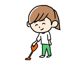 掃除機　女性　イラスト