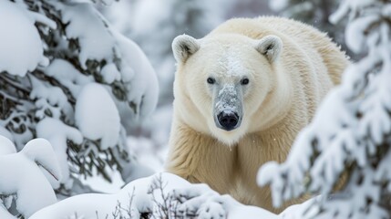 polar bear in winter landscape, animal photography polar bear in its habitat
 - obrazy, fototapety, plakaty