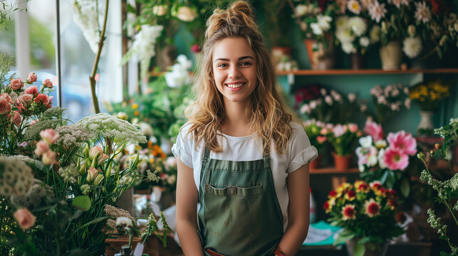 Young female florist, happy