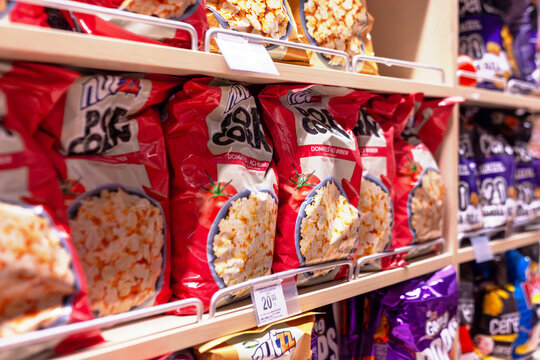 Istanbul, Beylikduzu - Turkey - 05.19.2023: Snack Shelf View, Chips.