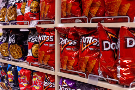 Istanbul, Beylikduzu - Turkey - 05.19.2023: Snack Shelf View, Chips.
