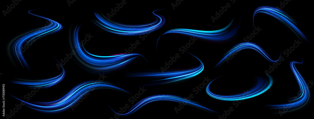 Wall mural blue stripes in the form of drill, turns and swirl. undulate wave swirl swoosh, dynamic twisted line
