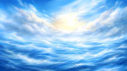 Digital painting of an ocean under a cloud filled sky