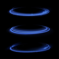 Circle blue light. Abstract neon color glowing lines background. The energy flow tunnel. Luminous spiral round frame.	