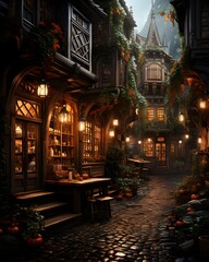 Fairytale night scene of a street in the old town.