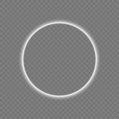 Glitter silver neon circle ring frame sparkle flash light star shimmer vector on black background, shiny glowing metal white grey round line planet curve, futuristic web poster card print template.