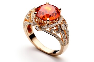 Metal ring with topaz and diamonds with path