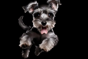 Miniature Schnauzer puppy posing on black background displaying joy and playfulness for an ad