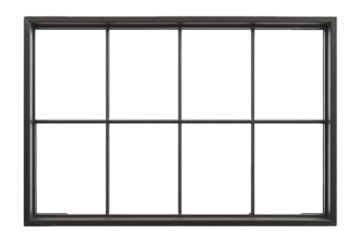 black window frame with a grid design