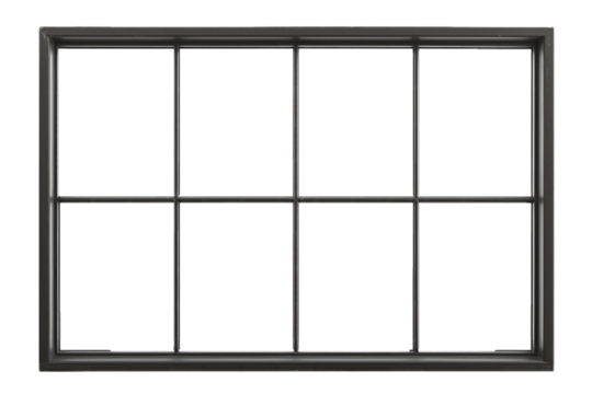 black window frame with a grid design