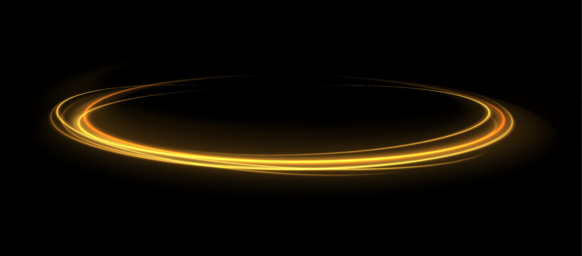 Twist yellow line. Abstract light speed motion effect, golden light trail. Yellow magic spirals with sparkles. Yellow light effect.