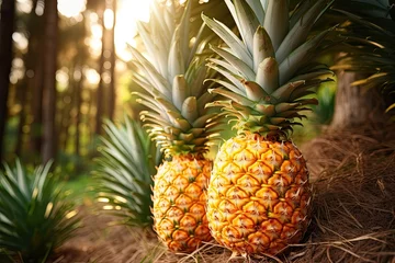 Fotobehang Pineapples growing wild and ripe in nature © The Big L