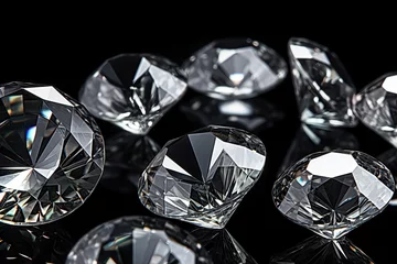 Keuken spatwand met foto Polished bright transparent topazes on black background resembling diamonds © The Big L