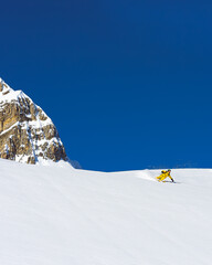 Alpine skier off piste Valley Des Avals Courchevel France