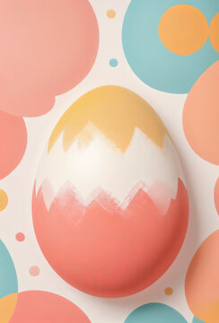 Easter egg painted with abstract pattern in warm pastel colors on white background. Conceptual symbol of Easter. Close-up.