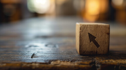 one wooden block with an arrow pointing left top