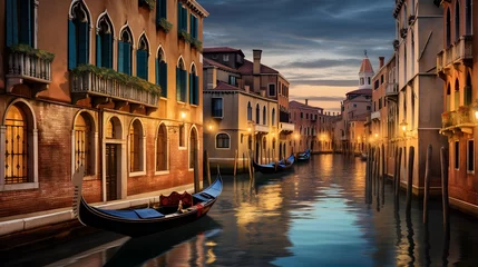 Fototapete Gondeln Grand Canal in Venice, Italy at dusk. Panoramic view
