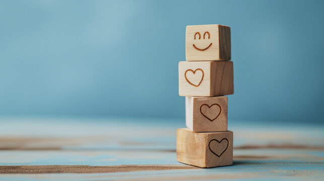 stacked wooden blocks with hearts and smiley - Powered by Adobe