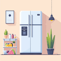 Illustration of a refrigerator with a flat design style