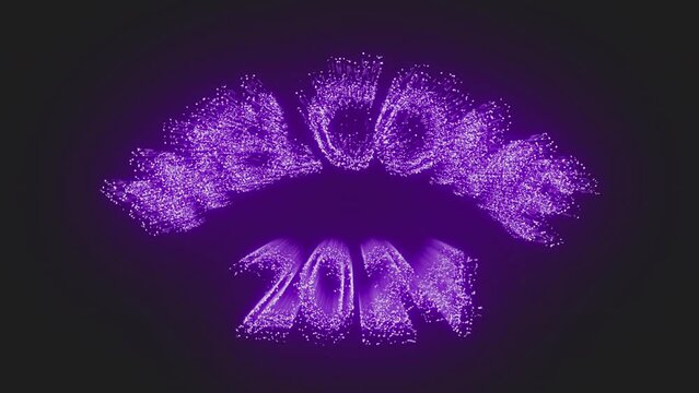 New year's eve fireworks celebration Welcome 2024 abstract blur of real purple shining fireworks with bokeh lights in the night sky. glowing fireworks show.