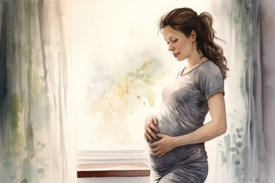 painting of a pregnant woman. obstetrics and gynecology concept illustration