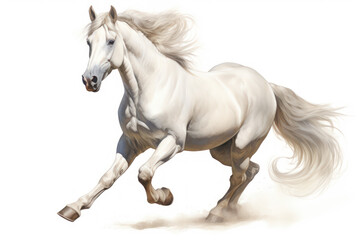 Naklejka na ściany i meble white Arabian horse running isolated illustration