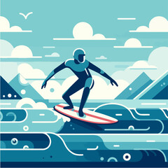 Vector people surfing with flat design style