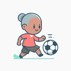 Vector grandmother playing soccer