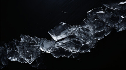 Crushed ice with cracks on black surface