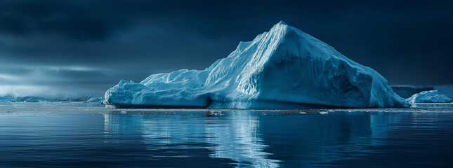 an iceberg lying on the water at night