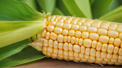 Vibrant Corn Cob Macro: A Stunning Background with Leaves. 