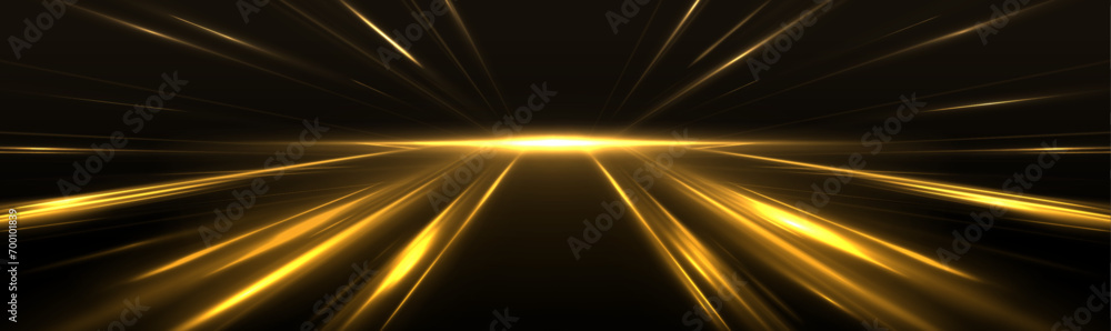 Aufkleber high-speed neon light lines of yellow color on a black background. incredible speed on the expresswa