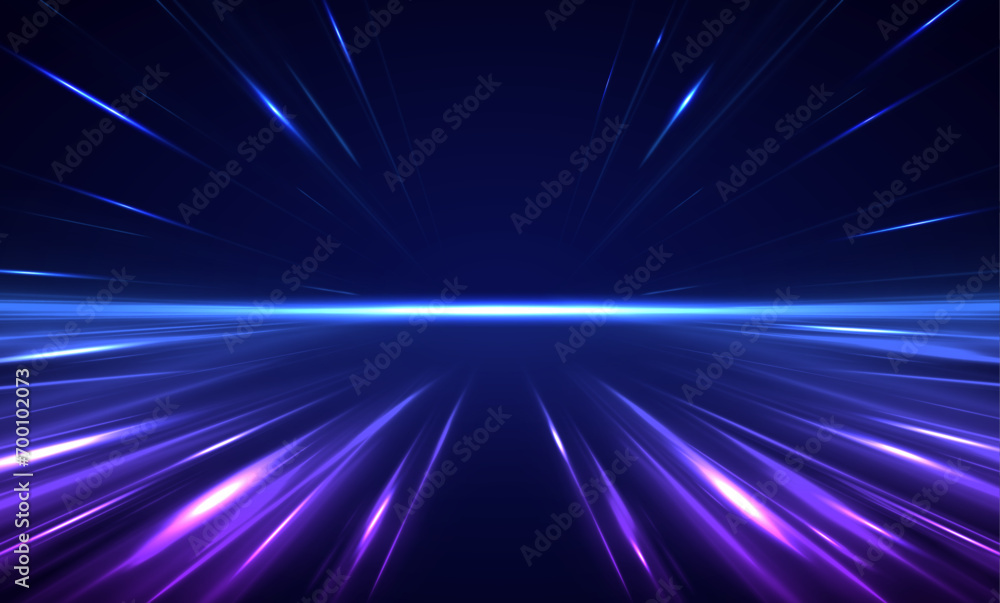 Poster abstract neon light rays background. vector blue glowing lines air flow effect. laser beams luminous
