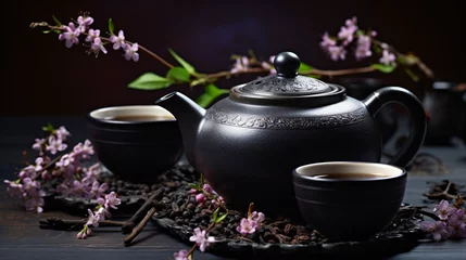 Foto op Aluminium Asian black traditional teapot and teacups © Tariq