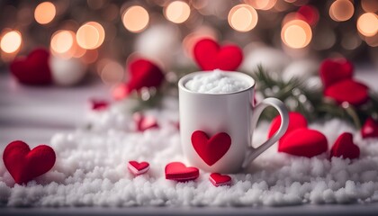 Obraz na płótnie Canvas christmas still life with a cup of coffee and heart valentine background 