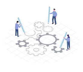 isometric illustration of business people team and gear	
