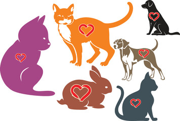 Let's take care of pets. Love Your Pet Day Poster, Banner, Advertising, Greeting Card theme for media and web. Pet animals with heart symbol. vector Easy to change color or manipulate. eps 10.