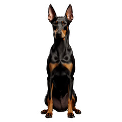 Doberman dog sitting, isolated on transparent of white background