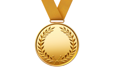 a gold medal with a ribbon
