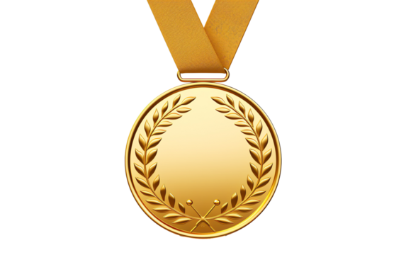 a gold medal with a ribbon