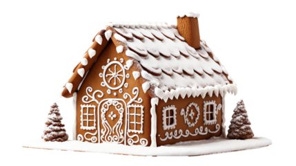 a gingerbread house with white frosting